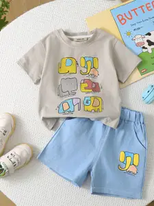 INCLUD Boys Printed Round Neck T-shirt With Shorts