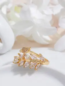 DressBerry Stone Studed Leaf-Shaped Finger Ring