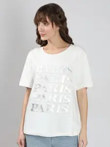 Vero Moda Women Typography Printed Round Neck Cotton Relaxed Fit T-shirt