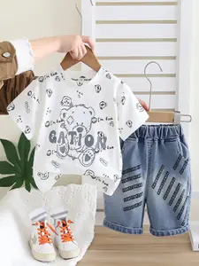 INCLUD Boys Printed Round Neck T-shirt With Shorts