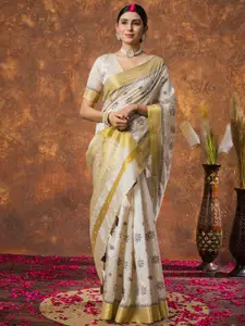 Saree mall Woven Design Zari Linen Blend Kasavu Sarees