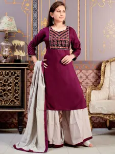 Sangria Girls Paisley Yoke Design Round Neck Straight Kurta