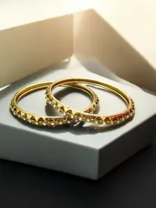 FEMMIBELLA Set Of 2 Gold-Plated Cubic Zirconia Stone-Studded Bangles