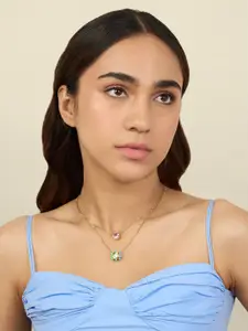 Isharya Brass 18KT Gold-Plated Cubic Zirconia Studded Summer Candy Layered Necklace