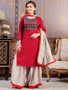 Sangria Girls Ethnic Motifs Printed Cotton Straight Kurta