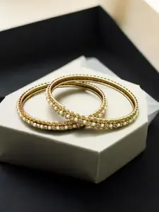 FEMMIBELLA Set Of 2 Gold-Plate Artificial Stones Studded And Beaded Bangles