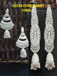 JMBW INTERNATIONAL Silver-Plated Set Of 2 Dome Shaped Antique Artificial Beads Jhumkas