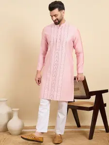 Sangria Floral Embroidered Sequinned Mandarin Collar Straight Kurta