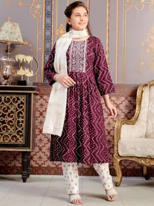 Sangria Girls Bandhani Printed Embroidered A-Line Kurta