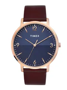 Timex Men Brass Embellished Dial & Leather Straps Analogue Watch TW0TG8030