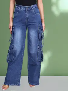 RIVI Women Jean Wide Leg High-Rise Light Fade Stretchable Jeans