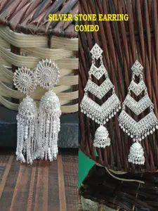 JMBW INTERNATIONAL Silver-Plated Artificial Beaded Dome Shaped Jhumkas