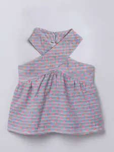 taffykids Polka Dot Striped Halter Neck Cotton Top
