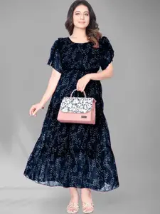 Raiyani Fashion Women Printed Flared Sleeves Fit & Flare Midi Dress