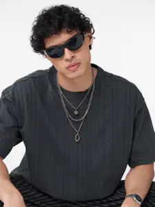 The Souled Store Men Striped Round Neck Cotton Oversized T-shirt