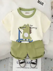 INCLUD Boys Printed Round Neck T-shirt With Shorts