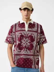 The Souled Store Men Abstract Printed Polo Collar Cotton Oversized T-shirt