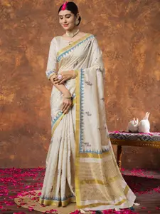 Saree mall Woven Design Zari Linen Blend Kasavu Sarees
