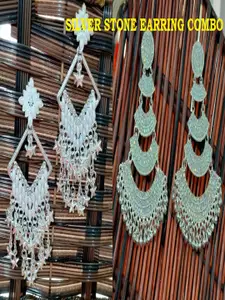 JMBW INTERNATIONAL Silver-Plated Artificial Beaded Contemporary Shaped Drop Earrings