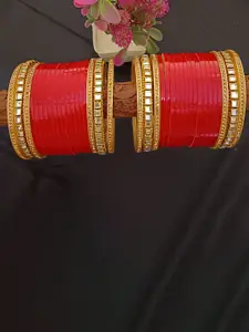 EVY Set Of 38 Gold-Plated Cubic Zirconia & Kundan Studded Bangles