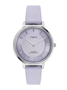 Timex Women Brass Embellished Dial & Leather Straps Analogue Watch TWEL15820