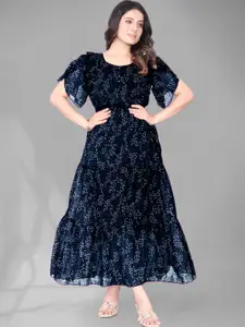 Raiyani Fashion Floral Print Flared Sleeve Georgette Fit & Flare Midi Dress