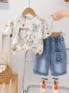 INCLUD Boys Printed Round Neck T-shirt With Shorts