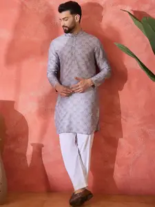 Sangria Ethnic Motifs Printed Mandarin Collar Straight Kurta