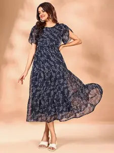 Raiyani Fashion Women Print Flared Sleeve Fit & Flare Midi Dress