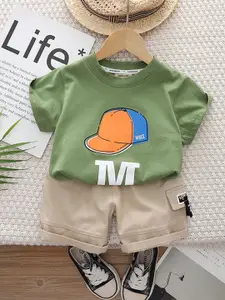 INCLUD Boys Cap Printed Round Neck T-shirt With Shorts