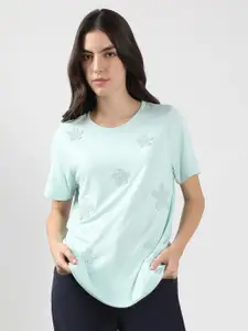 Vero Moda Women Floral Solid Round Neck T-shirt