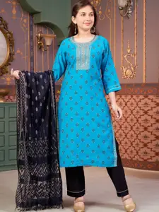 Sangria Girls Ethnic Motifs Printed Sequinned Straight Kurta