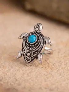 Voylla Boho Tribe Turtle Turquoise Oxidised Ring