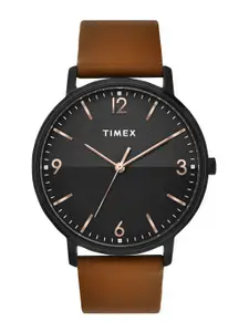Timex Men Brass Embellished Dial & Leather Straps Analogue Watch TW0TG8031