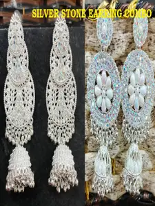 JMBW INTERNATIONAL Silver-Plated Artificial Beaded Contemporary Shaped Drop Earrings