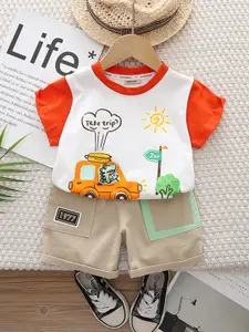 INCLUD Boys Printed Round Neck T-shirt With Shorts