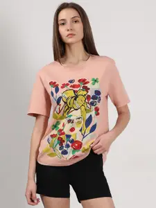 Vero Moda Women Graphic Printed Round Neck Cotton Relaxed Fit T-shirt
