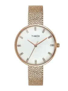 Timex Women Embellished Dial & Stainless Steel Straps Analogue Watch TWEL21502