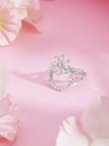 DressBerry Women Stone-Studded Floral-Shaped Adjustable Finger Ring