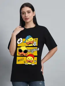 N1F FASHION Women Graphic Printed Round Neck Cotton Oversized T-shirt