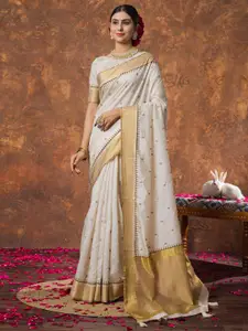 Saree mall Woven Design Zari Linen Blend Kasavu Sarees