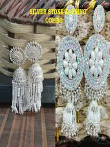 JMBW INTERNATIONAL Silver-Plated Artificial Beads Beaded Dome Shaped Jhumki Earrings