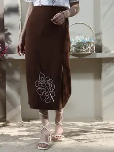 Boho By Athena Women Embroidered A-Line Midi Skirt