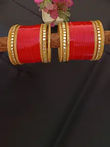 EVY Set Of 38 Gold-Plated & Artificial Stone Studded Bangles