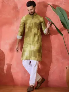 Sangria Abstract Printed Mandarin Collar Straight Kurta