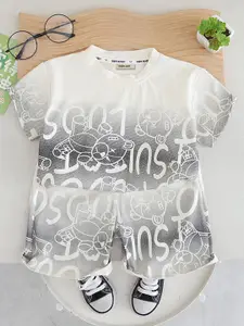 INCLUD Boys Printed Round Neck T-shirt With Shorts