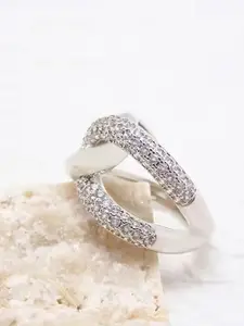 DressBerry Silver-Plated Cubic Zirconia Stone-Studded Adjustable Finger Ring
