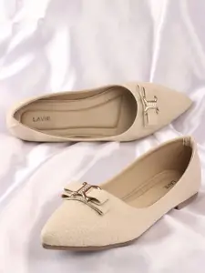 Lavie Women Casual Pointed Toe Bows Textured Flat Balllerinas