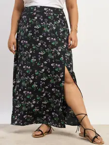 Berrylush Curve Floral Print High-Rise Front Slit A-Line Maxi Skirt