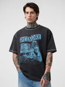The Souled Store Men Graphic Printed Round Neck Cotton Oversized T-shirt